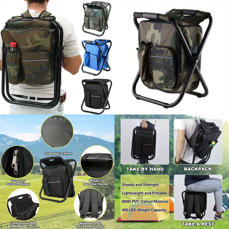 Fishing Backpack - Портативный складной рыболовный стул-рюкзак 2-в-1, легкий,
