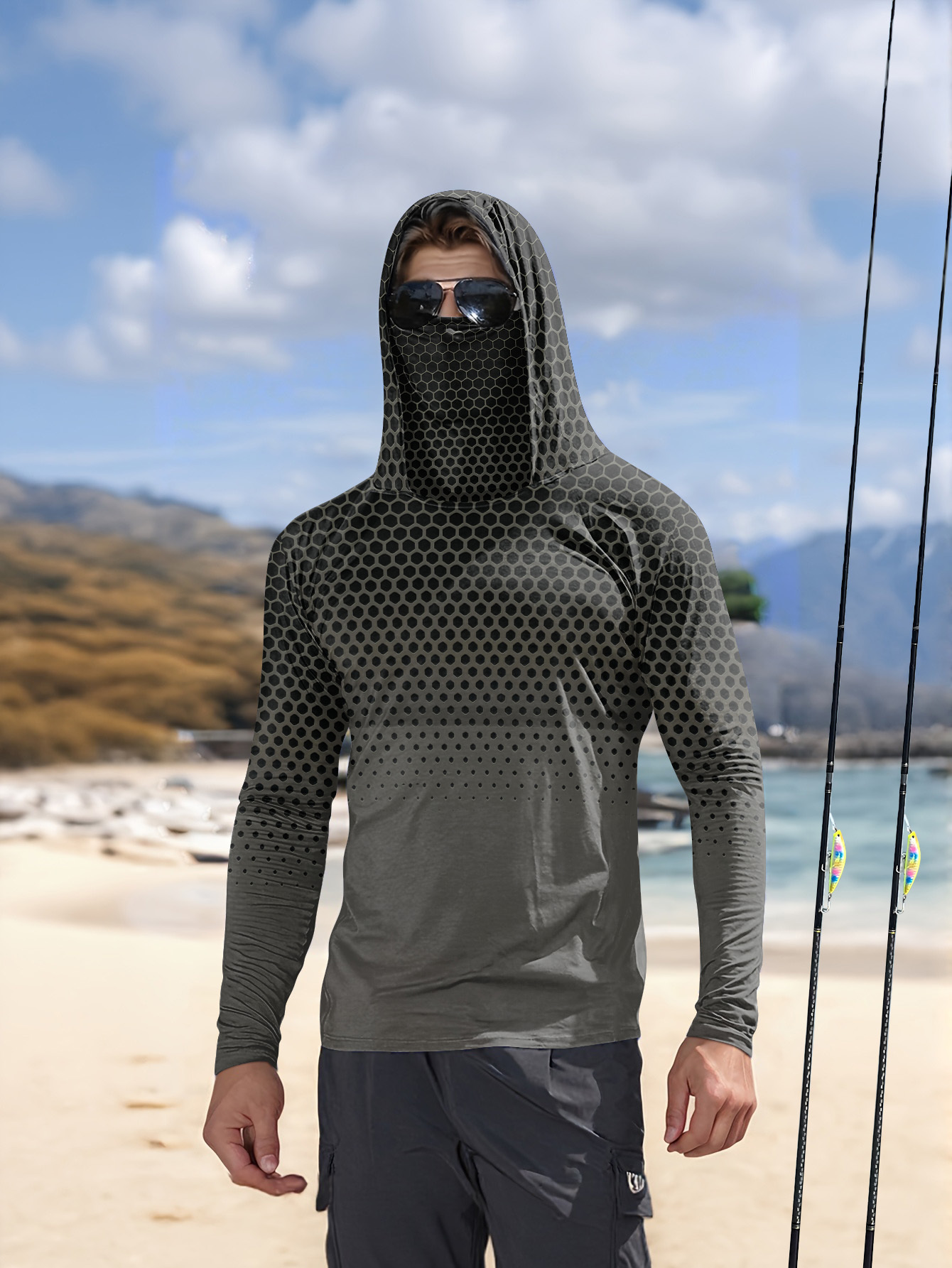 Fishing Mask Sun Protection - Мужская летняя рыбацкая толстовка с капюшоном